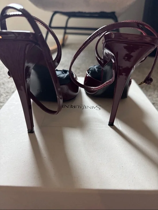 Saint Laurent La Scandale Grenat Patent Leather Slingback Square Peep Toe - Picture 5 of 7